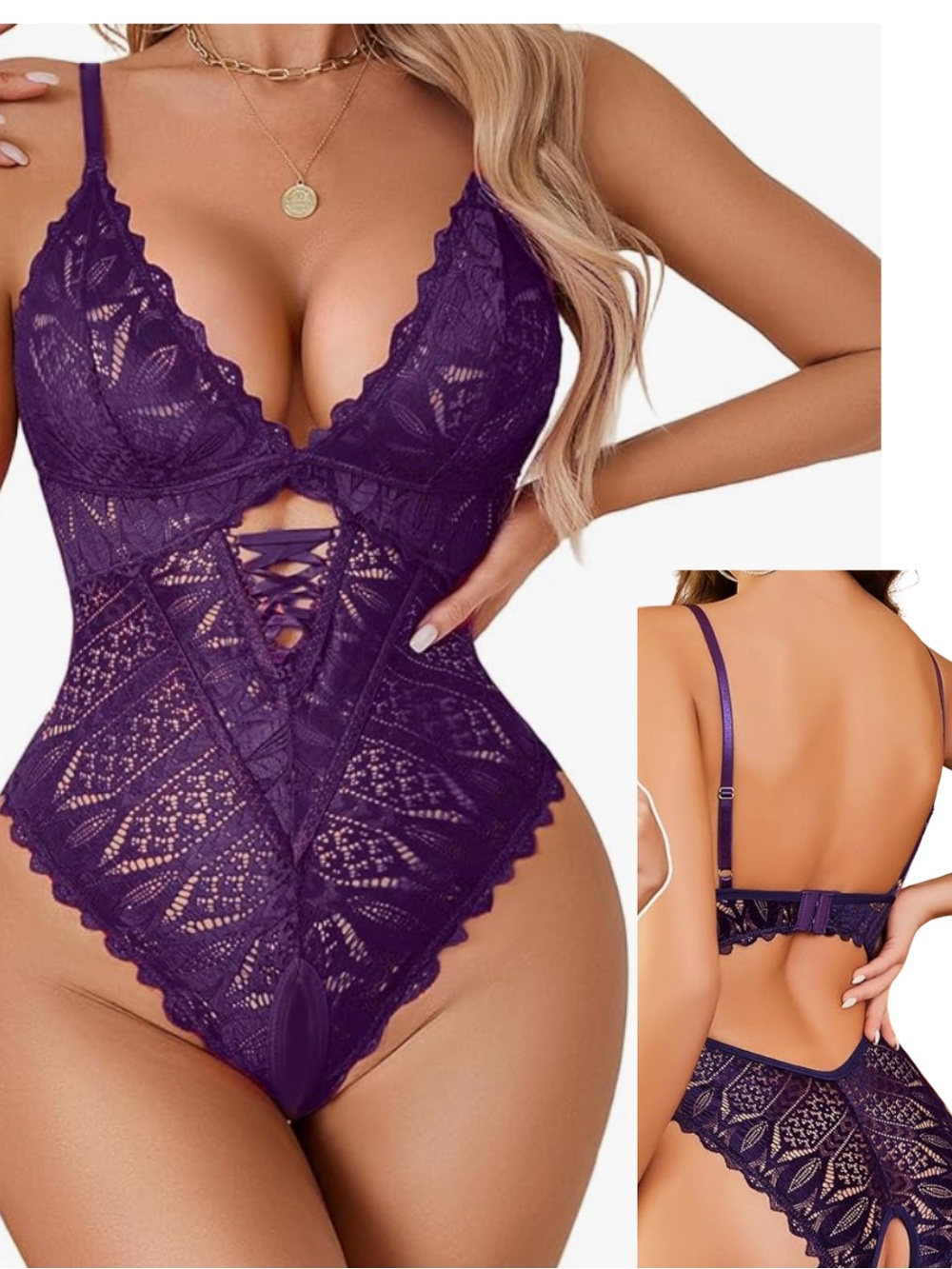 Purple Lace Bodysuit Teddy Lingerie
